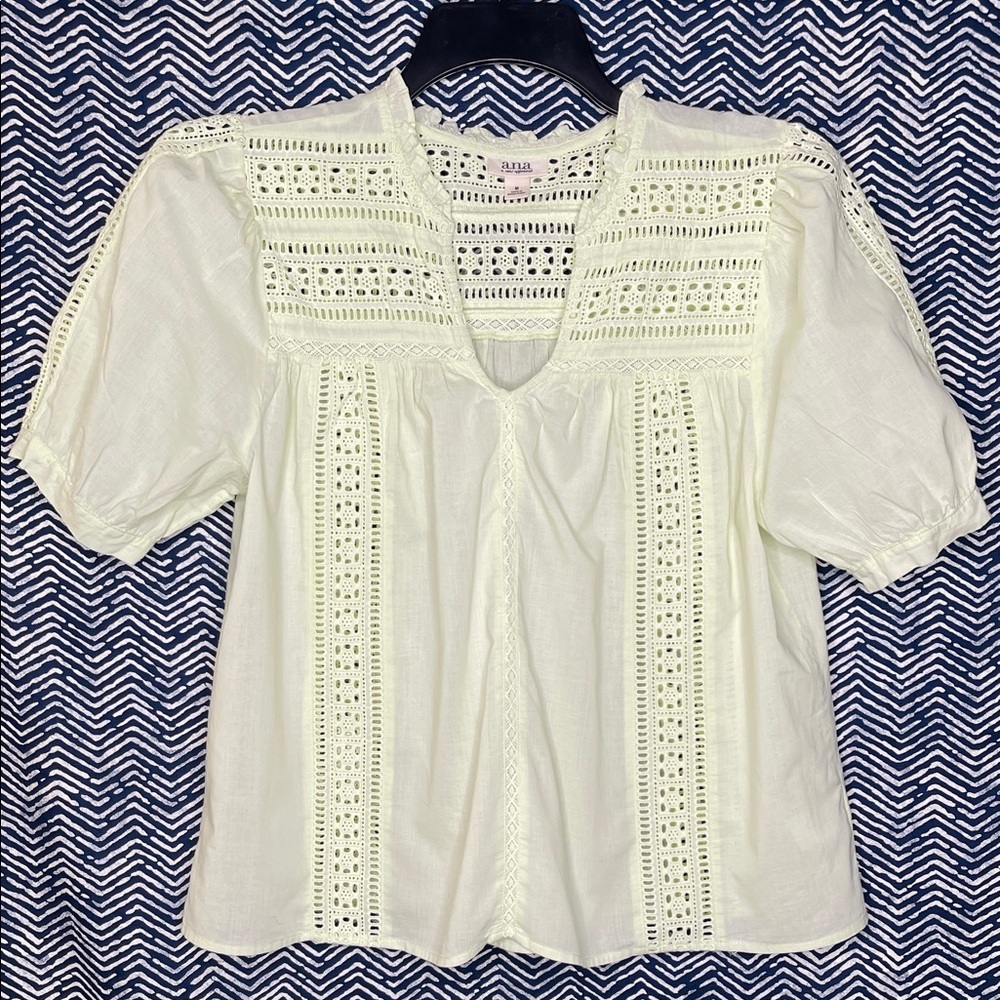 a.n.a Light Green Crochet Detail Blouse 100% Cotton